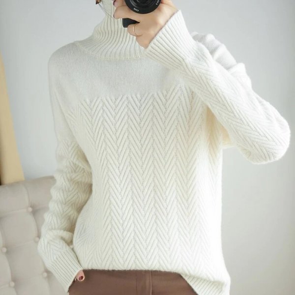Elegant White High Neck Sweater