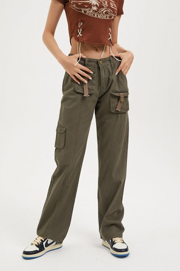 Waist Flap Pocket Wide Leg Cargo Pants